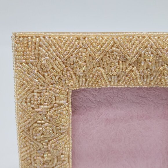 Beaded Yellow Square Photo Frame 3" Exterior 5.5" - Picture 2 of 11
